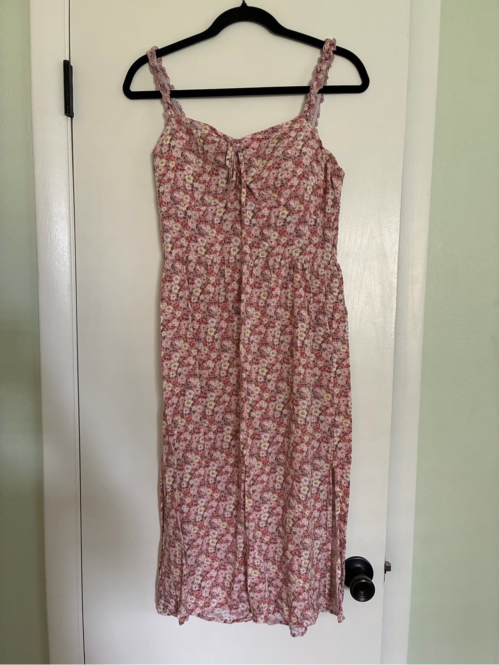 AUW Pink Floral Midi Dress with Braided Straps
